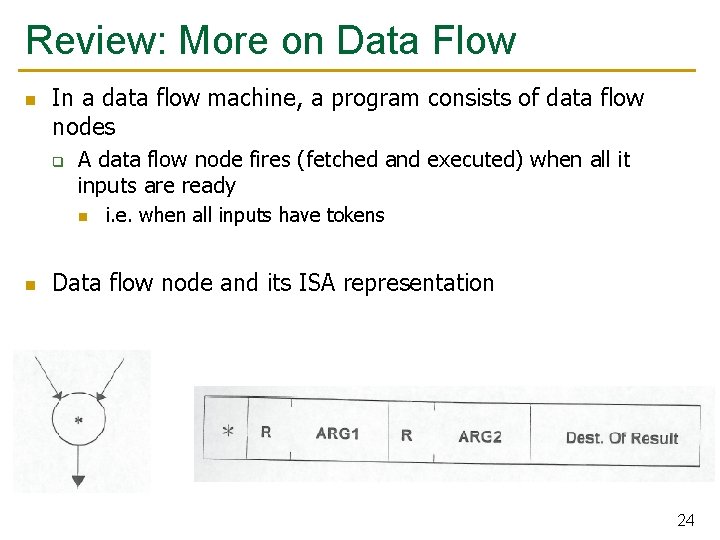 Review: More on Data Flow n In a data flow machine, a program consists