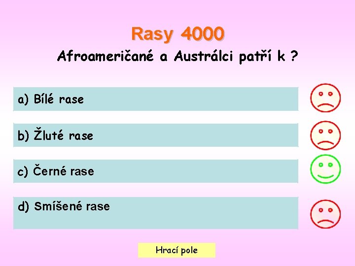 Rasy 4000 Afroameričané a Austrálci patří k ? a) Bílé rase b) Žluté rase