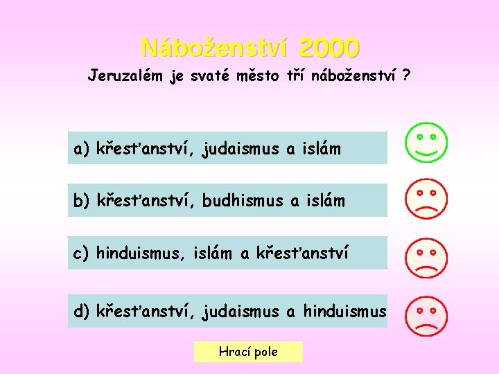 Náboženství 2000 Jeruzalém je svaté město tří náboženství ? a) křesťanství, judaismus a islám