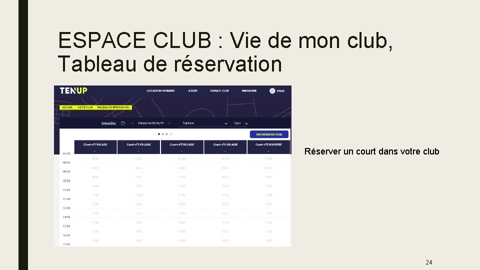 ESPACE CLUB : Vie de mon club, Tableau de réservation Réserver un court dans