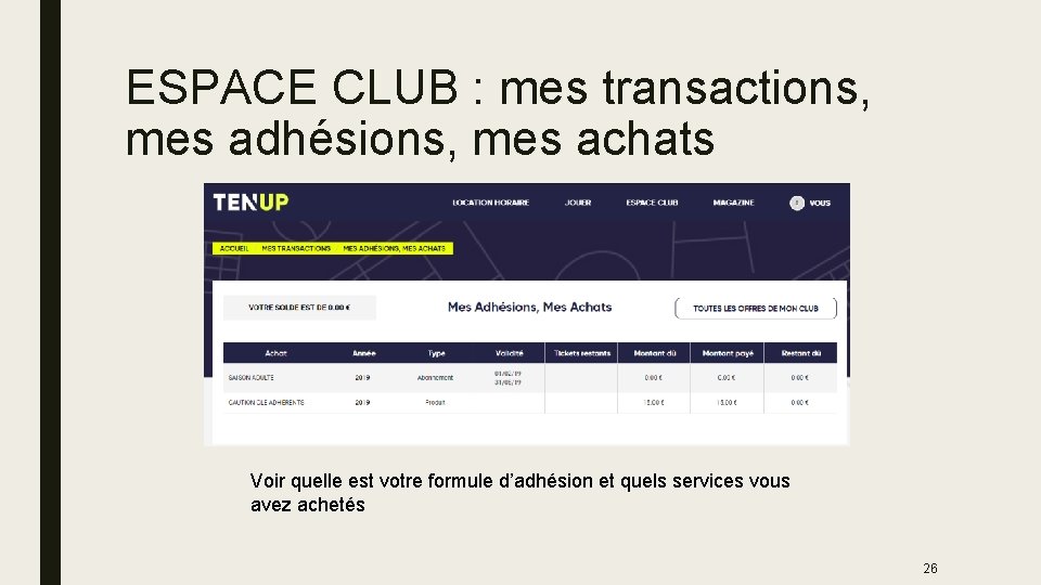 ESPACE CLUB : mes transactions, mes adhésions, mes achats Voir quelle est votre formule