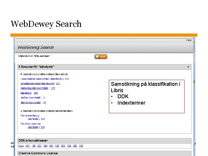 Web. Dewey Search Samsökning på klassifikation i Libris • DDK • Indextermer 2020 -12