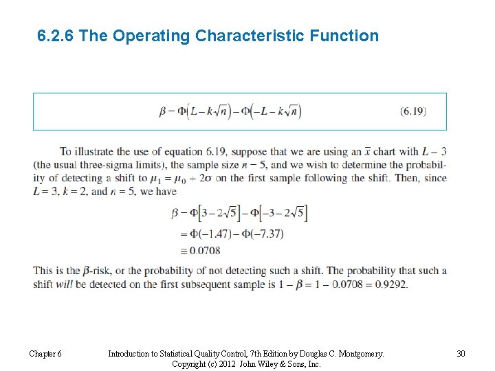 6. 2. 6 The Operating Characteristic Function Chapter 6 Introduction to Statistical Quality Control,