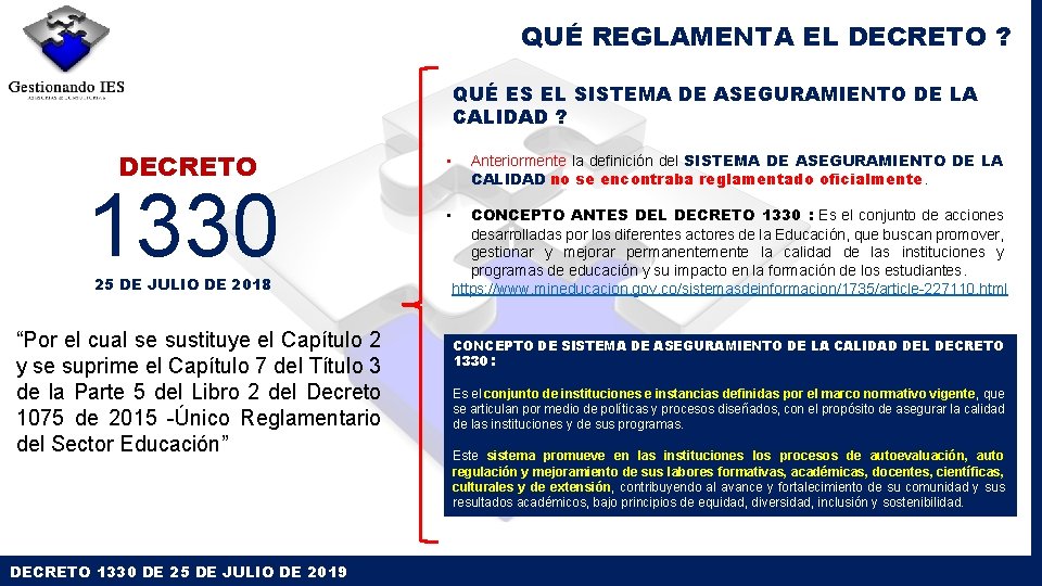 QUÉ REGLAMENTA EL DECRETO ? QUÉ ES EL SISTEMA DE ASEGURAMIENTO DE LA CALIDAD QUÉ REGLAMENTA EL DECRETO ? QUÉ ES EL SISTEMA DE ASEGURAMIENTO DE LA CALIDAD
