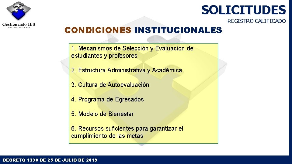 SOLICITUDES CONDICIONES INSTITUCIONALES 1. Mecanismos de Selección y Evaluación de estudiantes y profesores 2. SOLICITUDES CONDICIONES INSTITUCIONALES 1. Mecanismos de Selección y Evaluación de estudiantes y profesores 2.