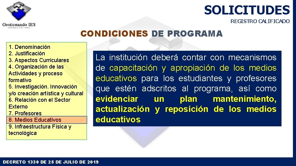 SOLICITUDES REGISTRO CALIFICADO CONDICIONES DE PROGRAMA 1. Denominación 2. Justificación 3. Aspectos Curriculares 4. SOLICITUDES REGISTRO CALIFICADO CONDICIONES DE PROGRAMA 1. Denominación 2. Justificación 3. Aspectos Curriculares 4.