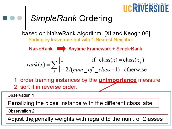 Simple. Rank Ordering based on Naïve. Rank Algorithm [Xi and Keogh 06] Sorting by