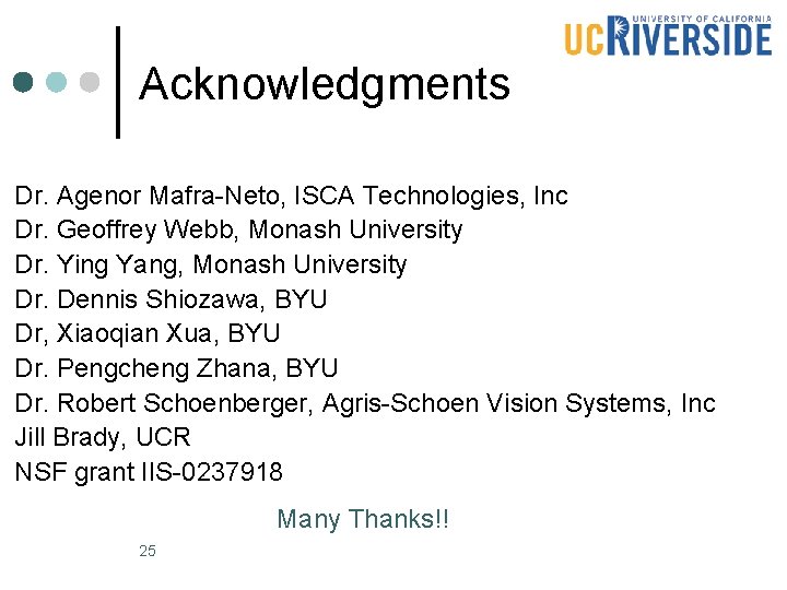 Acknowledgments Dr. Agenor Mafra-Neto, ISCA Technologies, Inc Dr. Geoffrey Webb, Monash University Dr. Ying Acknowledgments Dr. Agenor Mafra-Neto, ISCA Technologies, Inc Dr. Geoffrey Webb, Monash University Dr. Ying