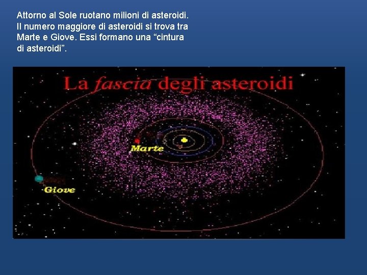 Attorno al Sole ruotano milioni di asteroidi. Il numero maggiore di asteroidi si trova