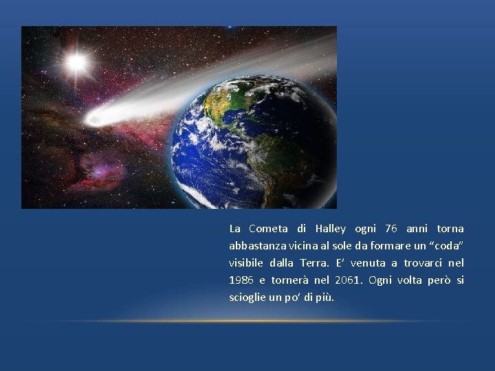 La Cometa di Halley ogni 76 anni torna abbastanza vicina al sole da formare