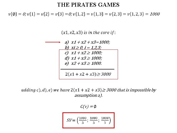 THE PIRATES GAMES a) b) c) d) e) x 1 + x 2 +