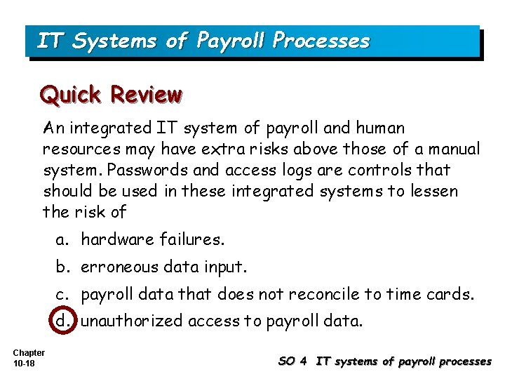 IT Systems of Payroll Processes Quick Review An integrated IT system of payroll and