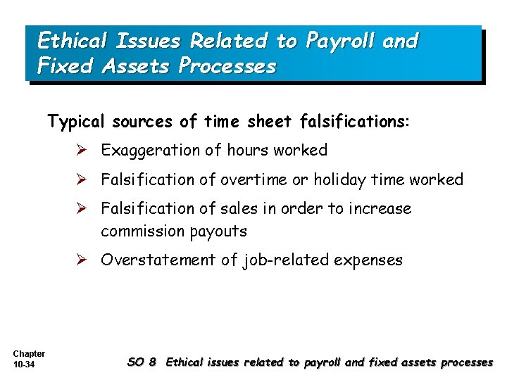 Ethical Issues Related to Payroll and Fixed Assets Processes Typical sources of time sheet