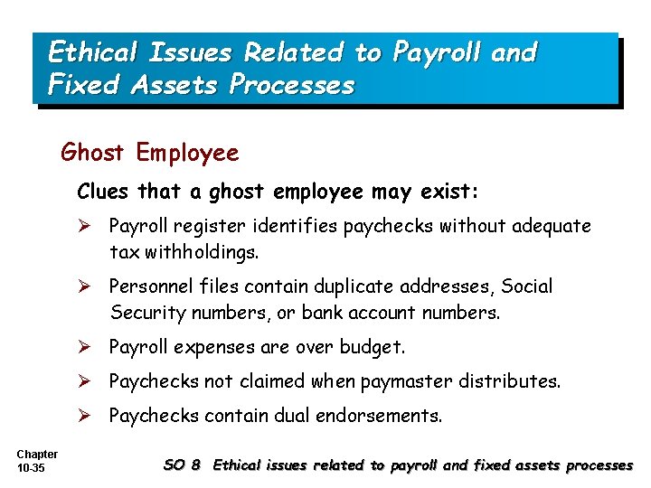 Ethical Issues Related to Payroll and Fixed Assets Processes Ghost Employee Clues that a