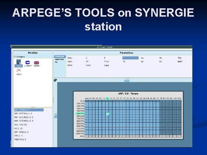 ARPEGE’S TOOLS on SYNERGIE station 