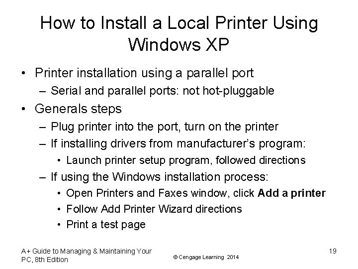 How to Install a Local Printer Using Windows XP • Printer installation using a