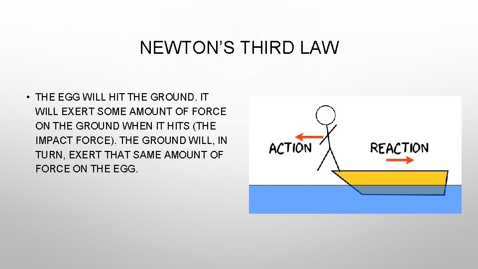 NEWTON’S THIRD LAW • THE EGG WILL HIT THE GROUND. IT WILL EXERT SOME