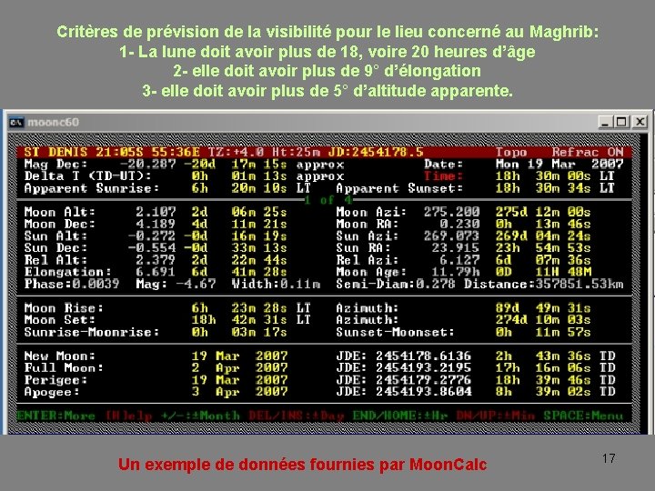 Critères de prévision de la visibilité pour le lieu concerné au Maghrib: 1 -