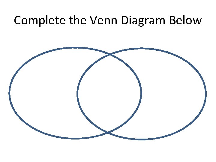 Complete the Venn Diagram Below 