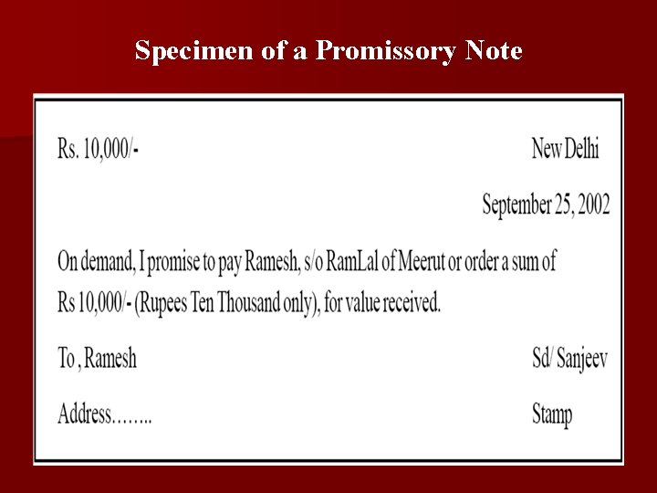 Specimen of a Promissory Note 