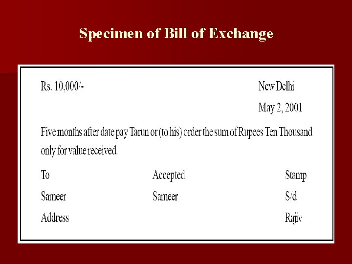 Specimen of Bill of Exchange 