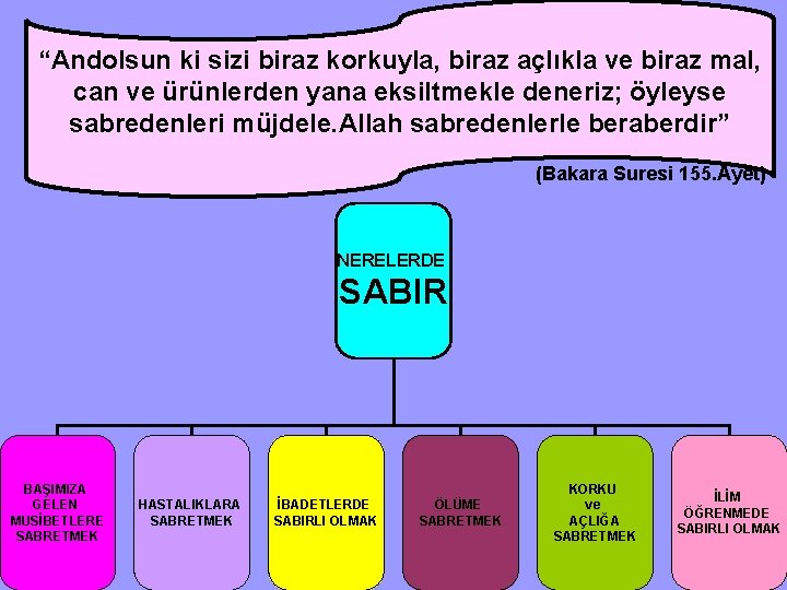 “Andolsun ki sizi biraz korkuyla, biraz açlıkla ve biraz mal, can ve ürünlerden yana