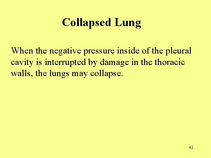 Collapsed Lung When the negative pressure inside of the pleural cavity is interrupted by