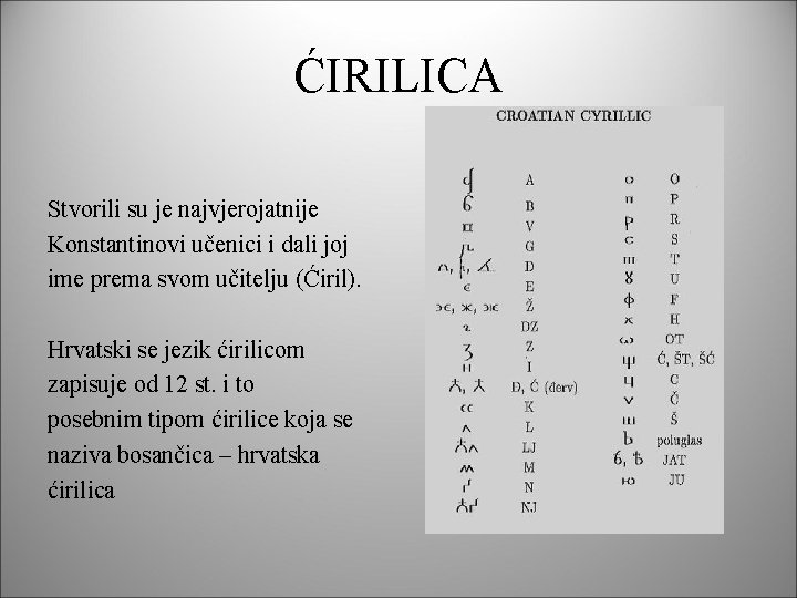 ĆIRILICA Stvorili su je najvjerojatnije Konstantinovi učenici i dali joj ime prema svom učitelju