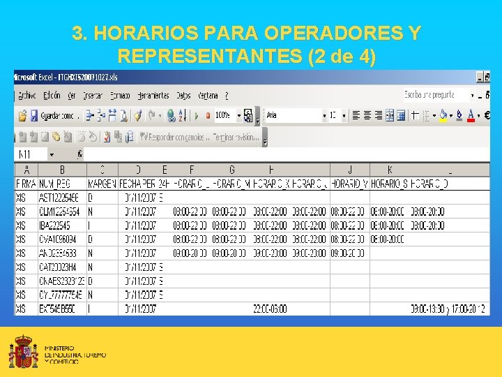 3. HORARIOS PARA OPERADORES Y REPRESENTANTES (2 de 4) 