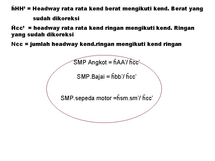 ĥHH’ = Headway rata kend berat mengikuti kend. Berat yang sudah dikoreksi Ĥcc’ =