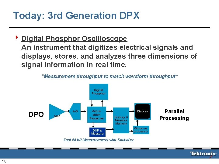 Today: 3 rd Generation DPX 4 Digital Phosphor Oscilloscope An instrument that digitizes electrical