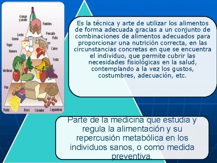 - Es la técnica y arte de utilizar los alimentos de forma adecuada gracias