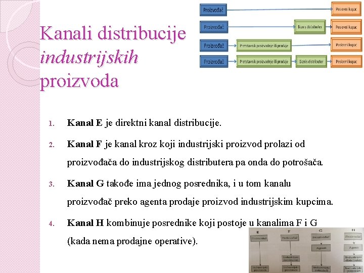 Kanali distribucije industrijskih proizvoda 1. Kanal E je direktni kanal distribucije. 2. Kanal F