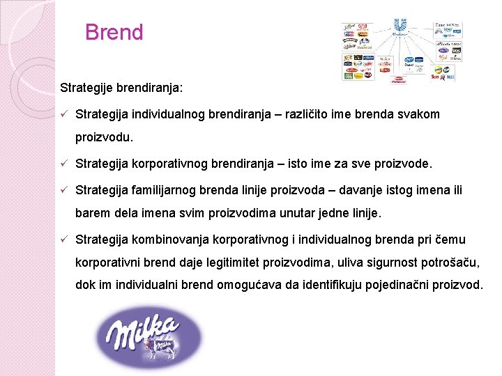 Brend Strategije brendiranja: ü Strategija individualnog brendiranja – različito ime brenda svakom proizvodu. ü