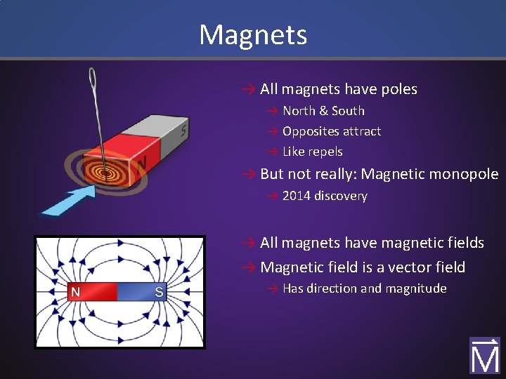 Magnets → All magnets have poles → North & South → Opposites attract →