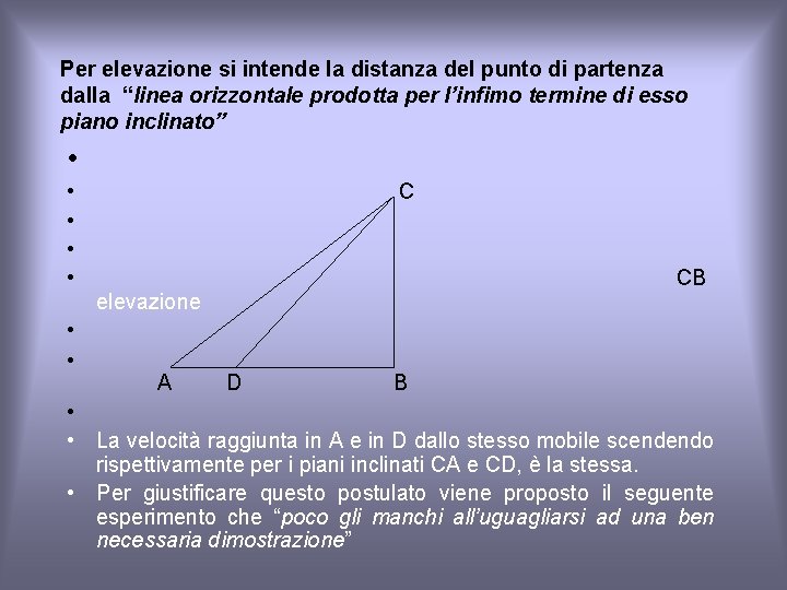 Per elevazione si intende la distanza del punto di partenza dalla “linea orizzontale prodotta