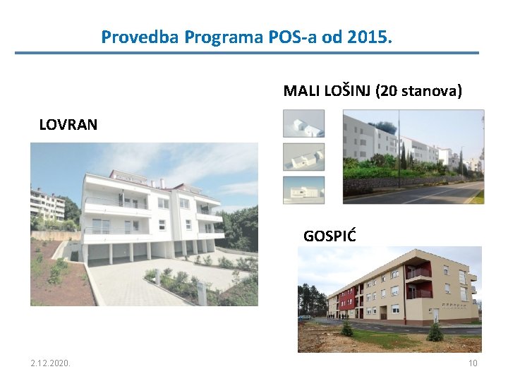 Provedba Programa POS-a od 2015. MALI LOŠINJ (20 stanova) LOVRAN GOSPIĆ 2. 12. 2020.