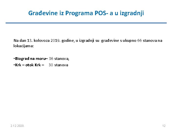 Građevine iz Programa POS- a u izgradnji Na dan 13. kolovoza 2019. godine, u