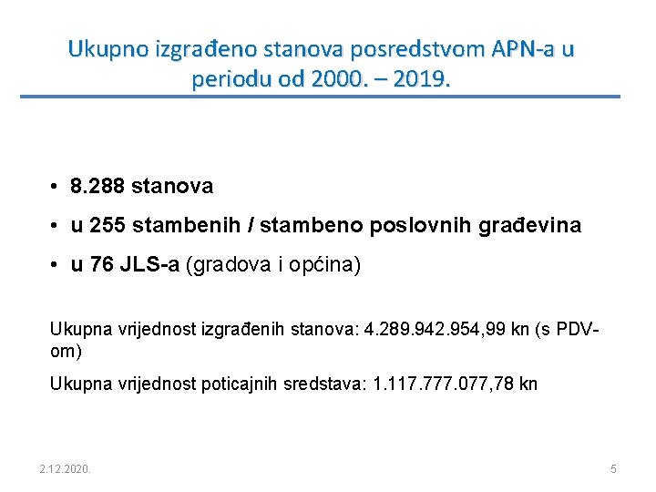 Ukupno izgrađeno stanova posredstvom APN-a u periodu od 2000. – 2019. • 8. 288