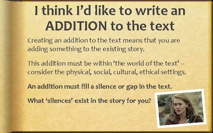 I think I’d like to write an ADDITION to the text Creating an addition