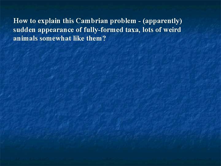 How to explain this Cambrian problem - (apparently) sudden appearance of fully-formed taxa, lots