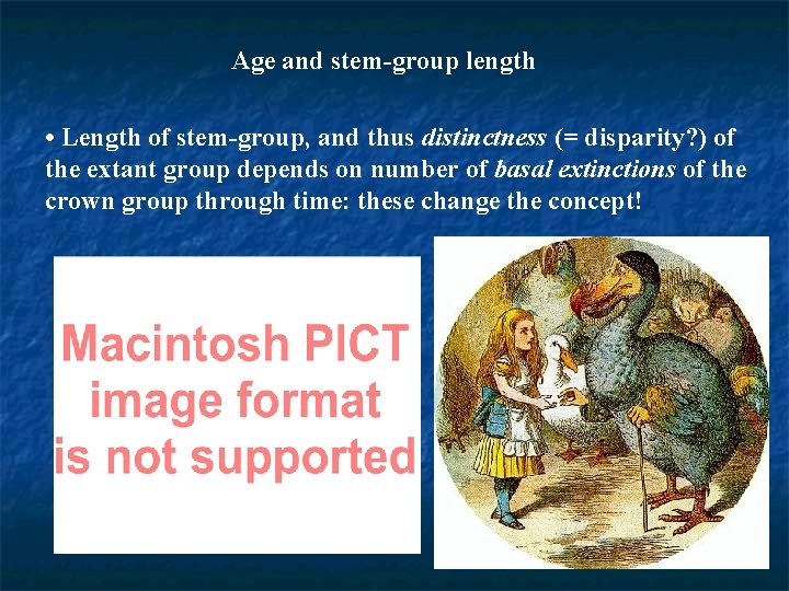 Age and stem-group length • Length of stem-group, and thus distinctness (= disparity? )