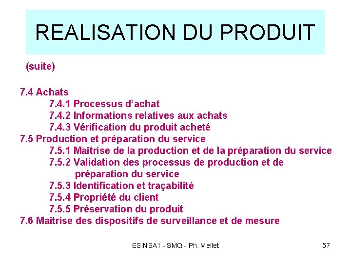 REALISATION DU PRODUIT (suite) 7. 4 Achats 7. 4. 1 Processus d’achat 7. 4. REALISATION DU PRODUIT (suite) 7. 4 Achats 7. 4. 1 Processus d’achat 7. 4.