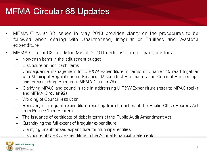 MFMA Circular 68 Updates • MFMA Circular 68 issued in May 2013 provides clarity