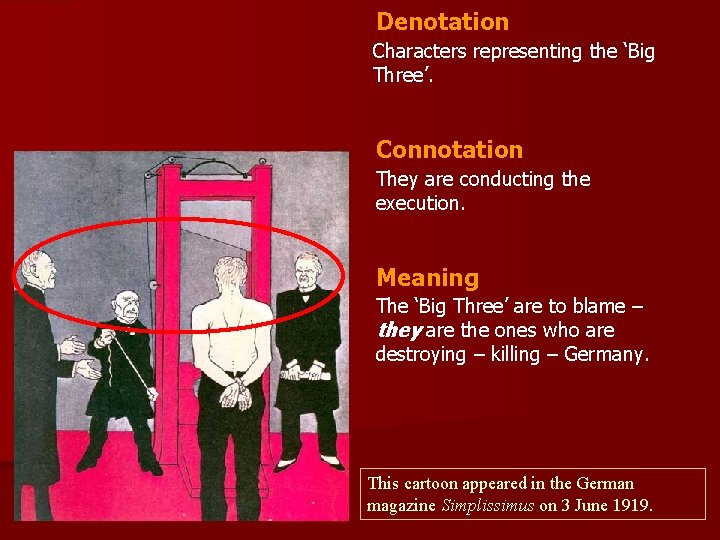 Denotation Characters representing the ‘Big Three’. Connotation They are conducting the execution. Meaning The