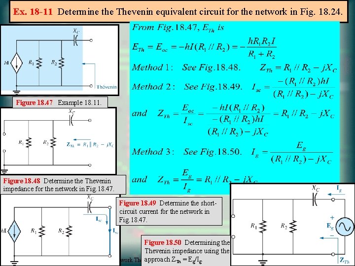 Ex. 18 -11 Determine the Thevenin equivalent circuit for the network in Fig. 18.