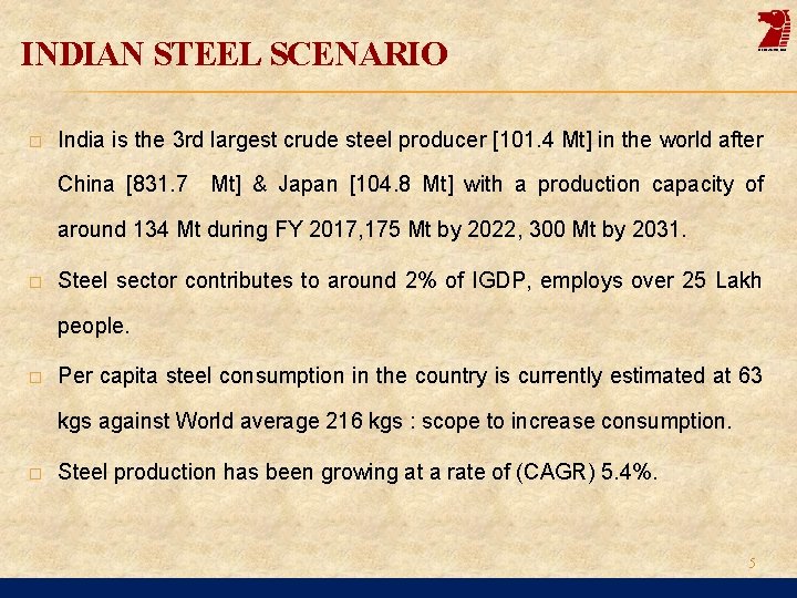 INDIAN STEEL SCENARIO � India is the 3 rd largest crude steel producer [101.