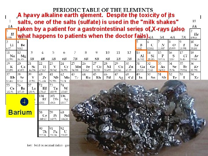 A heavy alkaline earth element. Despite the toxicity of its salts, one of the