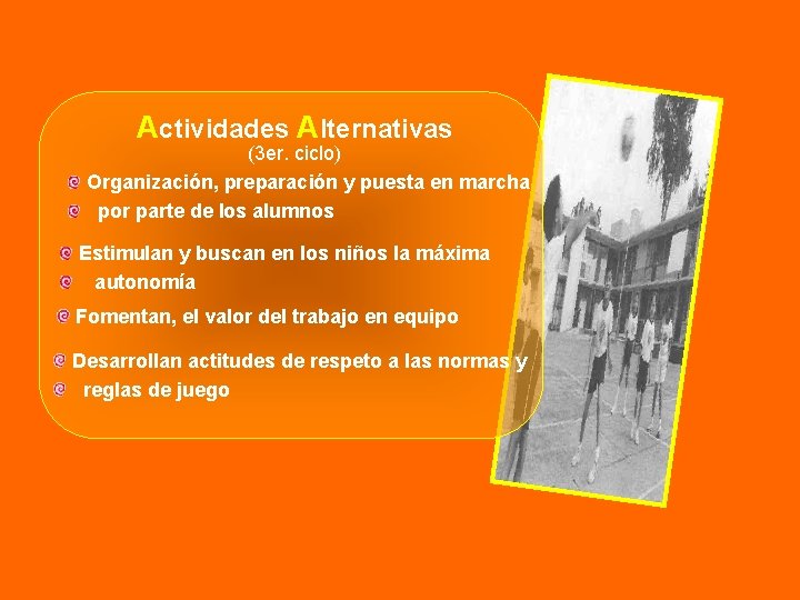 Actividades Alternativas (3 er. ciclo) Organización, preparación y puesta en marcha por parte de