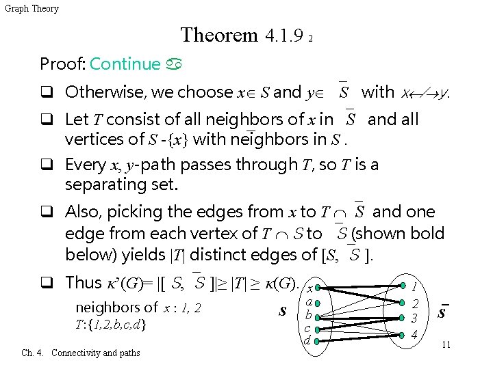 Graph Theory Theorem 4. 1. 9 2 Proof: Continue q Otherwise, we choose x